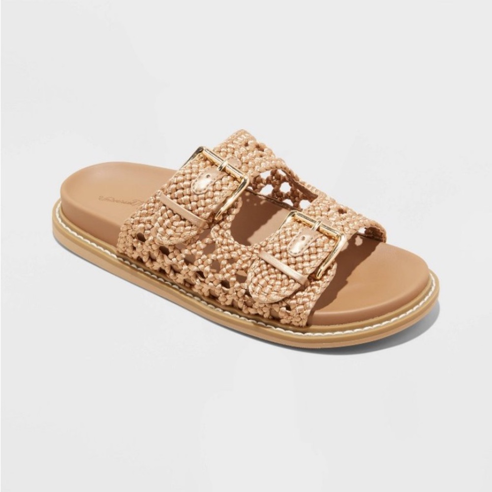 Women's Kylie Crochet Footbed Sandals - Universal Thread Tan New